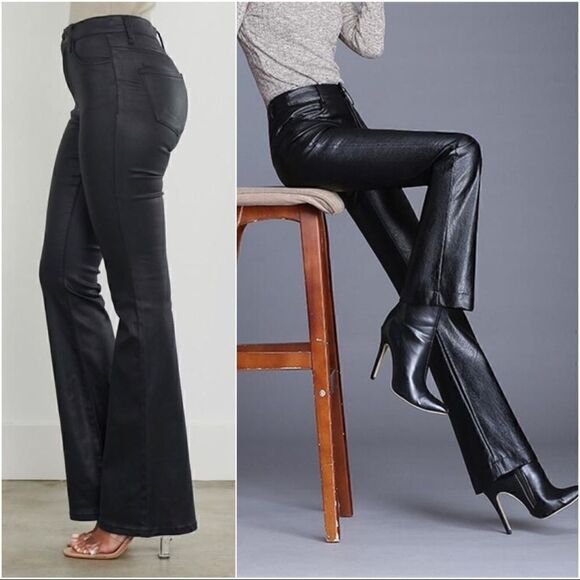 NWT Golden Khaki Nude Satin Shiny Flare Pants - Picture 6 of 14